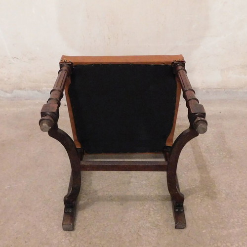 Carved chair with leather seat like new, French made