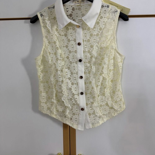 Lace Blouse New with Gold Buttons Size S/M White
