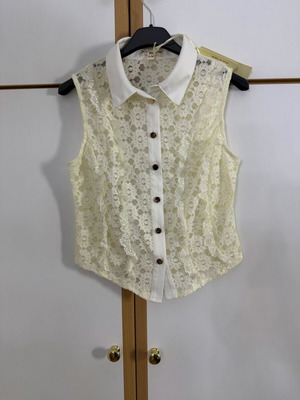 Lace Blouse New with Gold Buttons Size S/M White