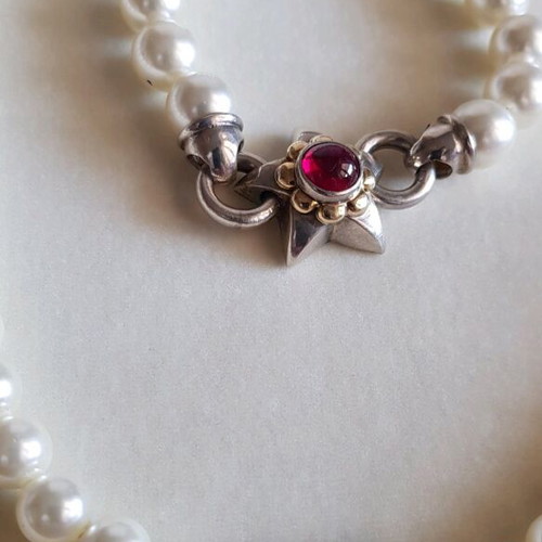 Pearl necklace and bracelet set silver 925 and 18K gold used