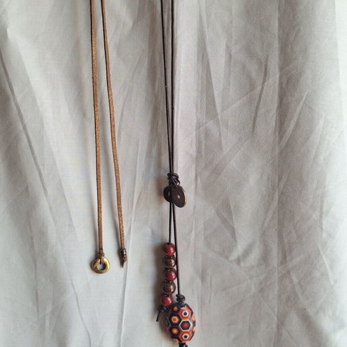 Minimal Boho Necklace Set with Leather Cord, like new