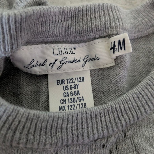 Grey knitted dress H&M L.O.G.G. like new, age 6-8 years