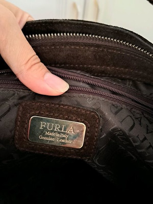 Furla shoulder bag dark brown suede like new