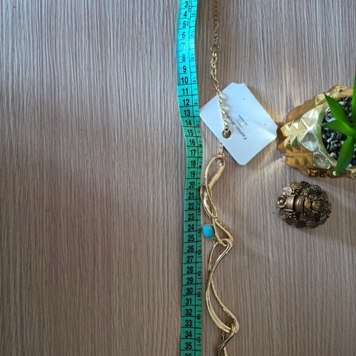 Gold Necklace with Blue Stone Made of Steel New