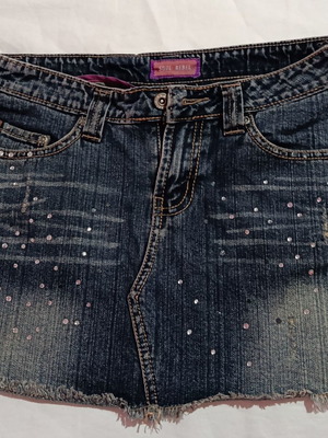 Mini denim skirt Rebel used, size M, blue with rhinestones
