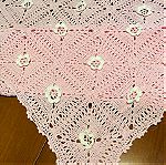  χειροποίητη πλεκτη κουβέρτα κούνιας ροζ 0,80Χ1,10