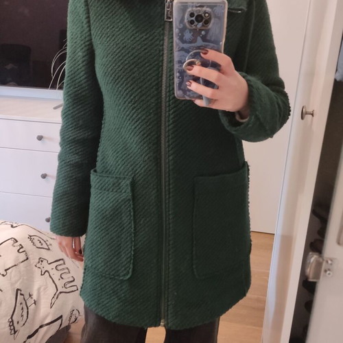 Esprit wool green coat with hood used, size M