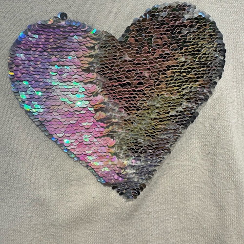 H&M white knitted sweater with color-changing sequin heart, like new