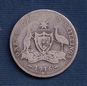 AUSTRALIA 1916 ONE FLORIN-TWO SHILLINGS George V, SILVER