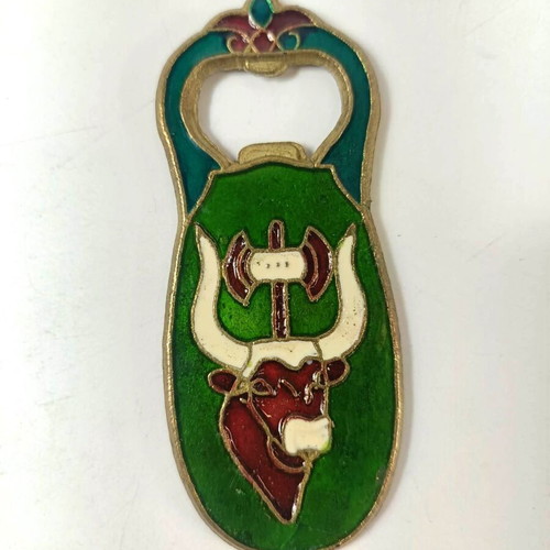 Set of 6 vintage Greek bronze enamel bottle openers from the 1970s