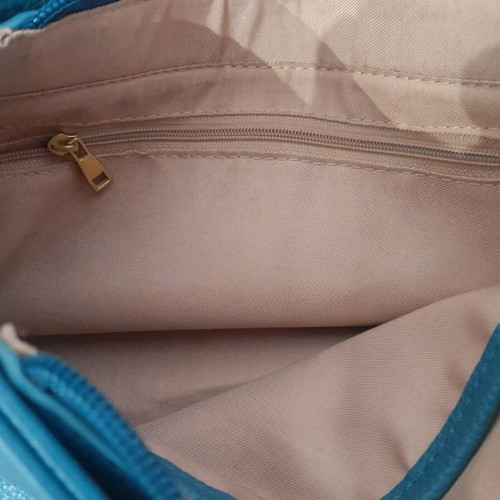 Leather crossbody bag new, petrol color with fabric strap