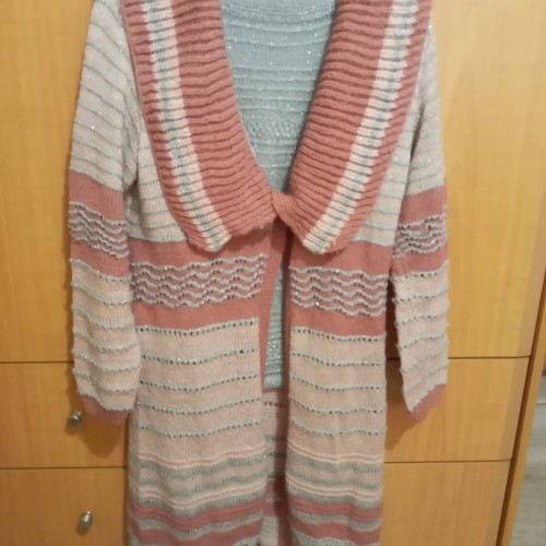 Set blouse and long cardigan with silver thread handmade, beautiful colors