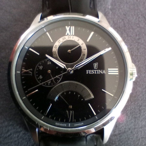 Festina Retrogade men's watch new, black and silver