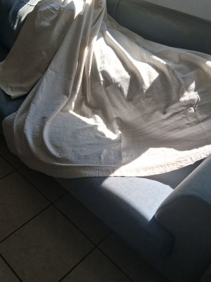 Υφαντό αργαλειού βαμβακερό σεντόνι με μπορντούρα, σαν καινούργιο, 240x160