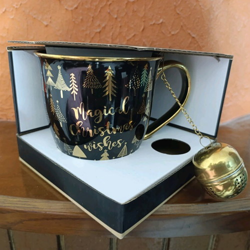 Christmas mug new black color with tea infuser
