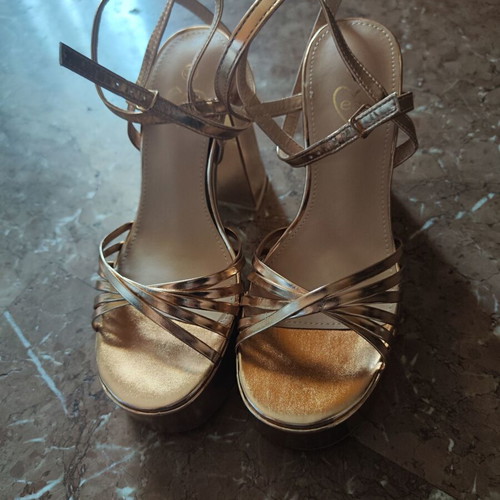 High-heeled pink bronze platform sandals size 36 new