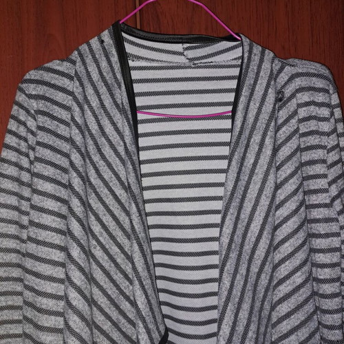 Asymmetric cardigan refurbished, velour style with leather details, size M