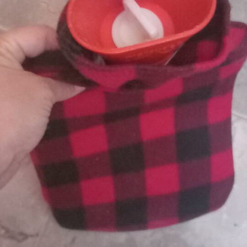 Matsuda hot water bottle with fleece cover used, buffalo plaid