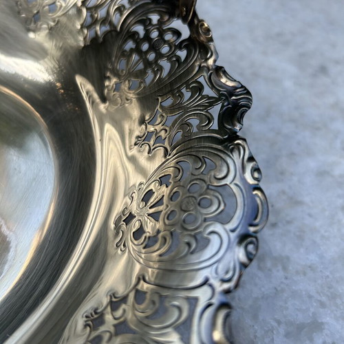 Silver-plated vintage fruit bowl with swing handle
