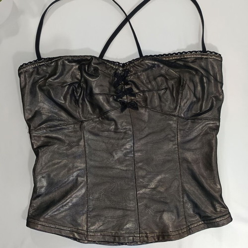 On Line corset top with mesh fabric in anthracite metallic, like new