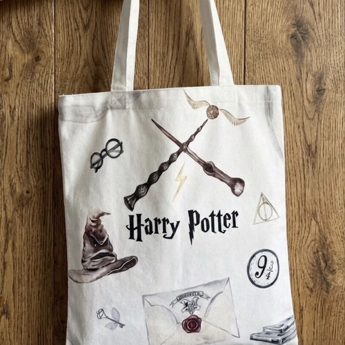 Harry Potter fabric shoulder tote bag new, white with designs