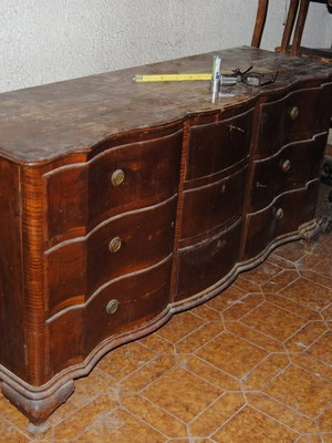 Old buffet with unique design, tiger maple wood