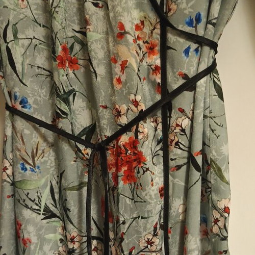 Orsay women's kimono-style dress new, green with flowers and birds, XL
