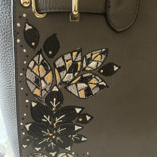 Handbag hand-painted with gold and strass details, new, gray