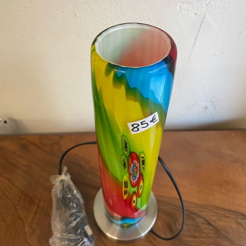 Modern lamp with blown glass cylinder and metal base like new