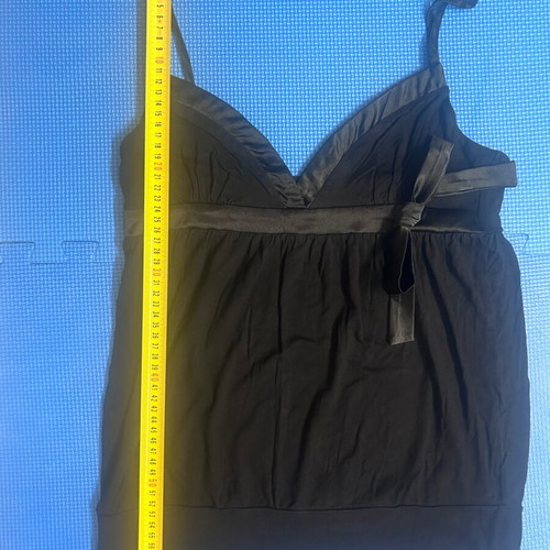 Y2K black babydoll top with satin bow, like new