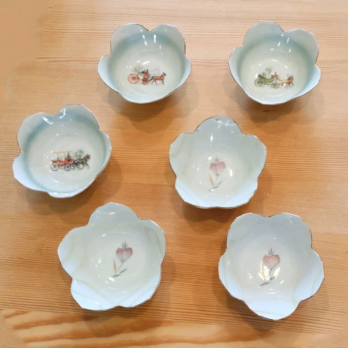 Serving bowls used, pack of 6, porcelain flower-shaped from Japan