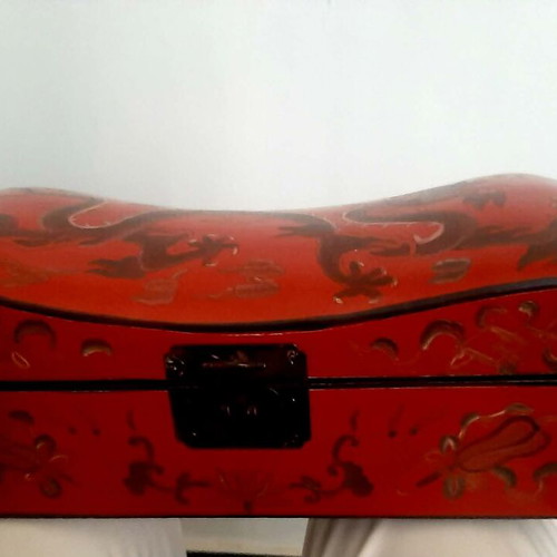 Collectible Sleep Pillow Box Treasure Chest Late 19th Century Lacquered with Dragon