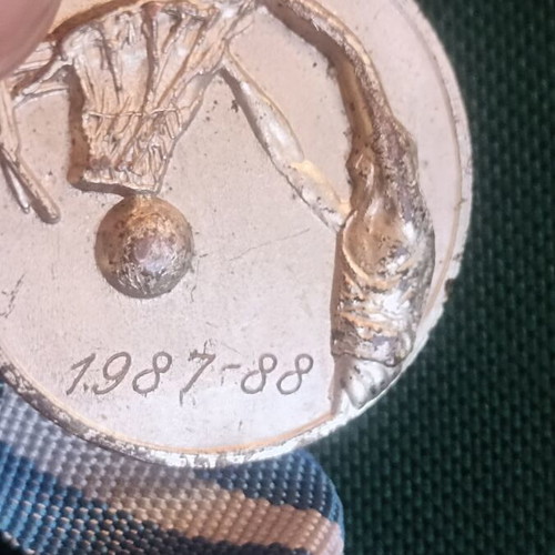 Vintage Basketball Medal silver-toned, Peloponnese Men's Championship 1987-1988