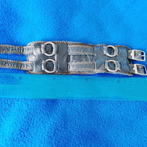 Leather men's bracelet used, brown, Raw double detail style