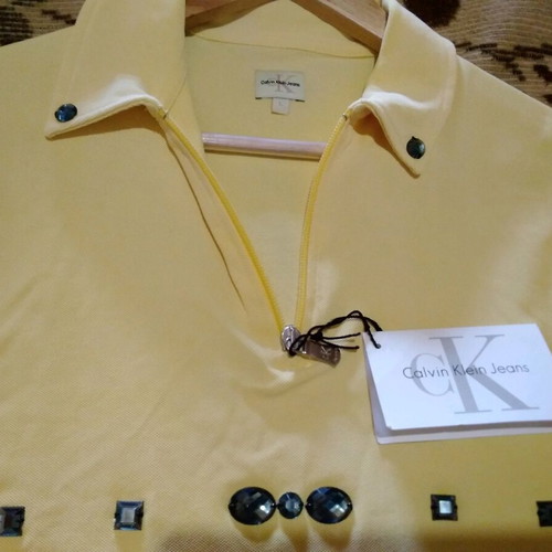 Calvin Klein women's new yellow top with rhinestones and zipper