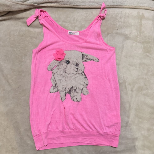 Girls Hot Pink Bunny Tank Top H&M Like New 10-12 Years