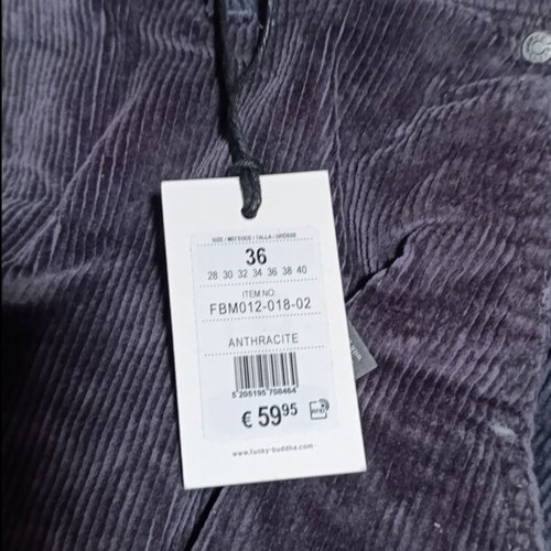 Funky Buddha corduroy chino pants new, size 36 loose fit, gray