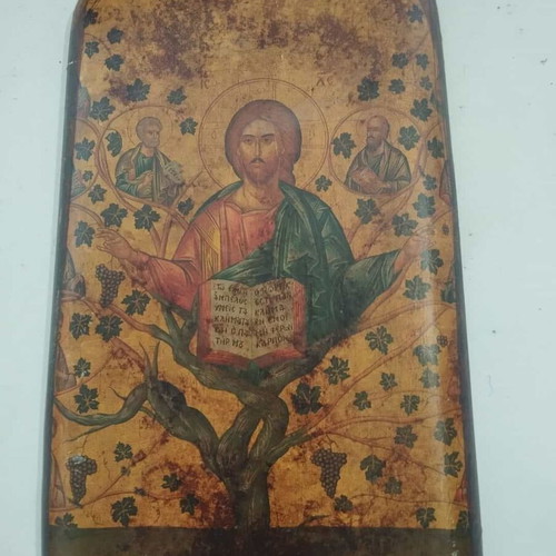 Set of 3 religious icons used, St. Constantine and Helen, Virgin Mary, Vine
