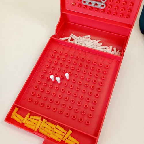 Vintage MB Games Mini Battleship travel board game used with box