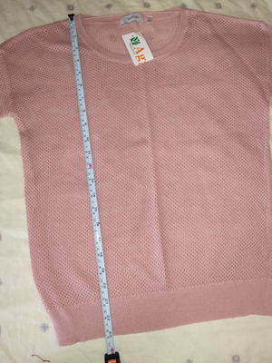 Pink knitted blouse new, round neck, 3/4 sleeves