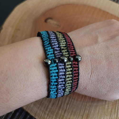 Handmade macrame bracelet new with hematite and waxed thread