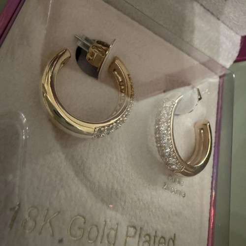 Meme London 18ct Gold Plated Cubic Zirconia Paved Hoop Earrings new, gold
