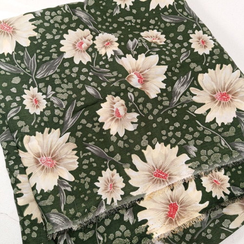 Satin fabric for crafts, vintage floral print, 210x100 cm