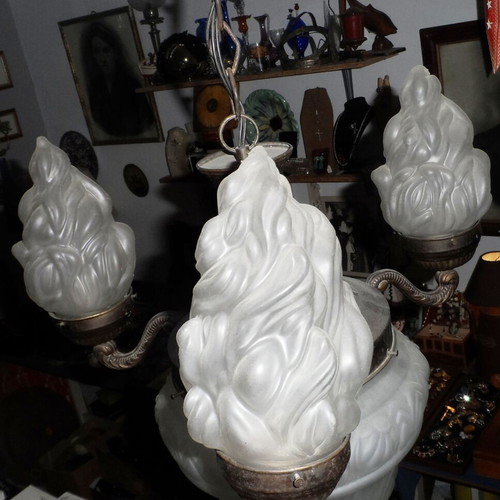 French ceiling light 1900s used, frosted glass