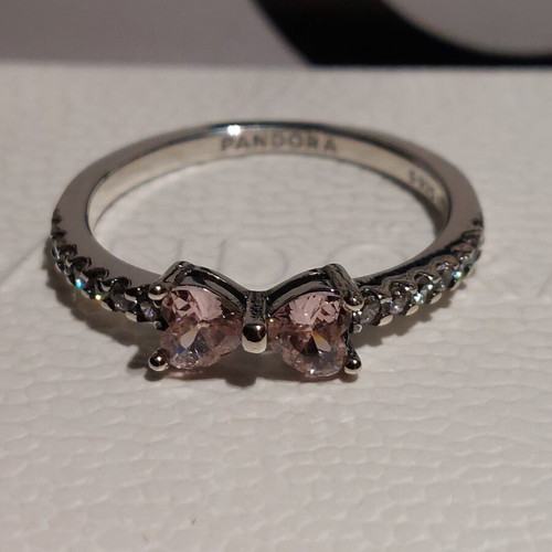 Pandora ring size 8 with pink zircon bow design