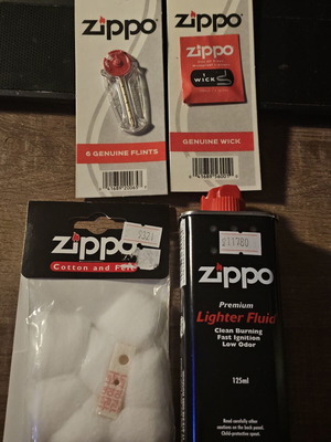 Zippo lighter refill kit with fluid, flints, cotton and wick