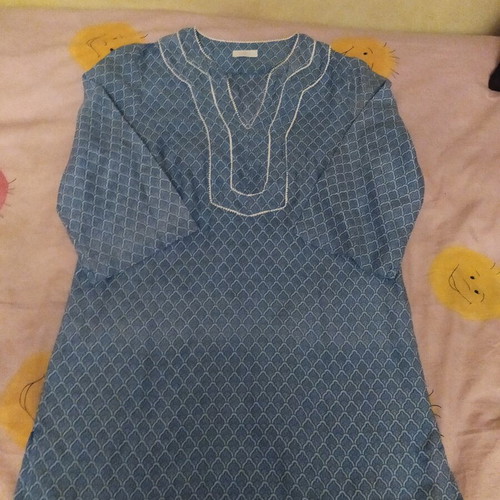 Lola tunic No S, silk voile fabric, white and blue