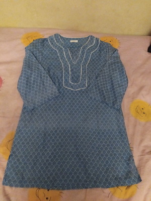 Lola tunic No S, silk voile fabric, white and blue