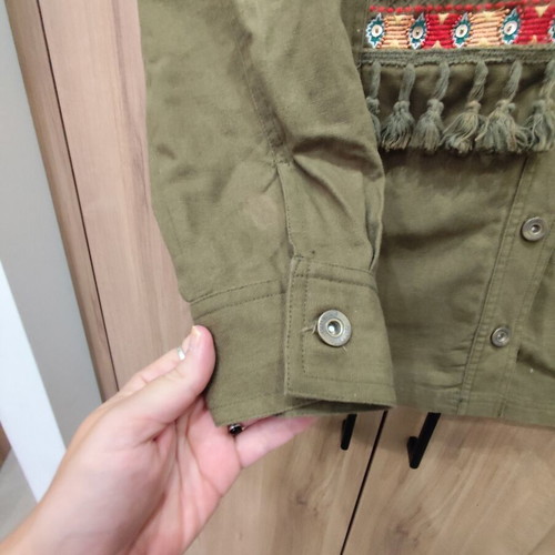 Stradivarius shacket boho embroidered, size S, khaki