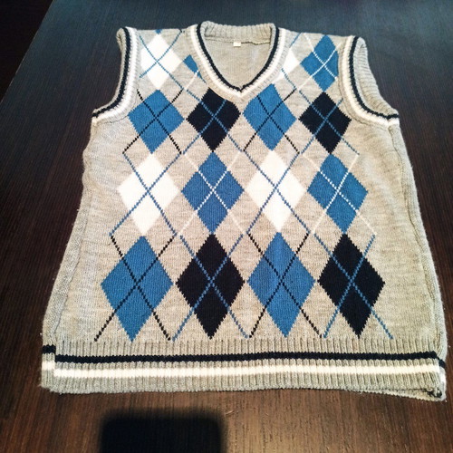 Boys' sleeveless sweater used, size 116 cm, gray blue
